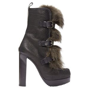 Pierre Hardy grained leather fur trio buckle platform boot